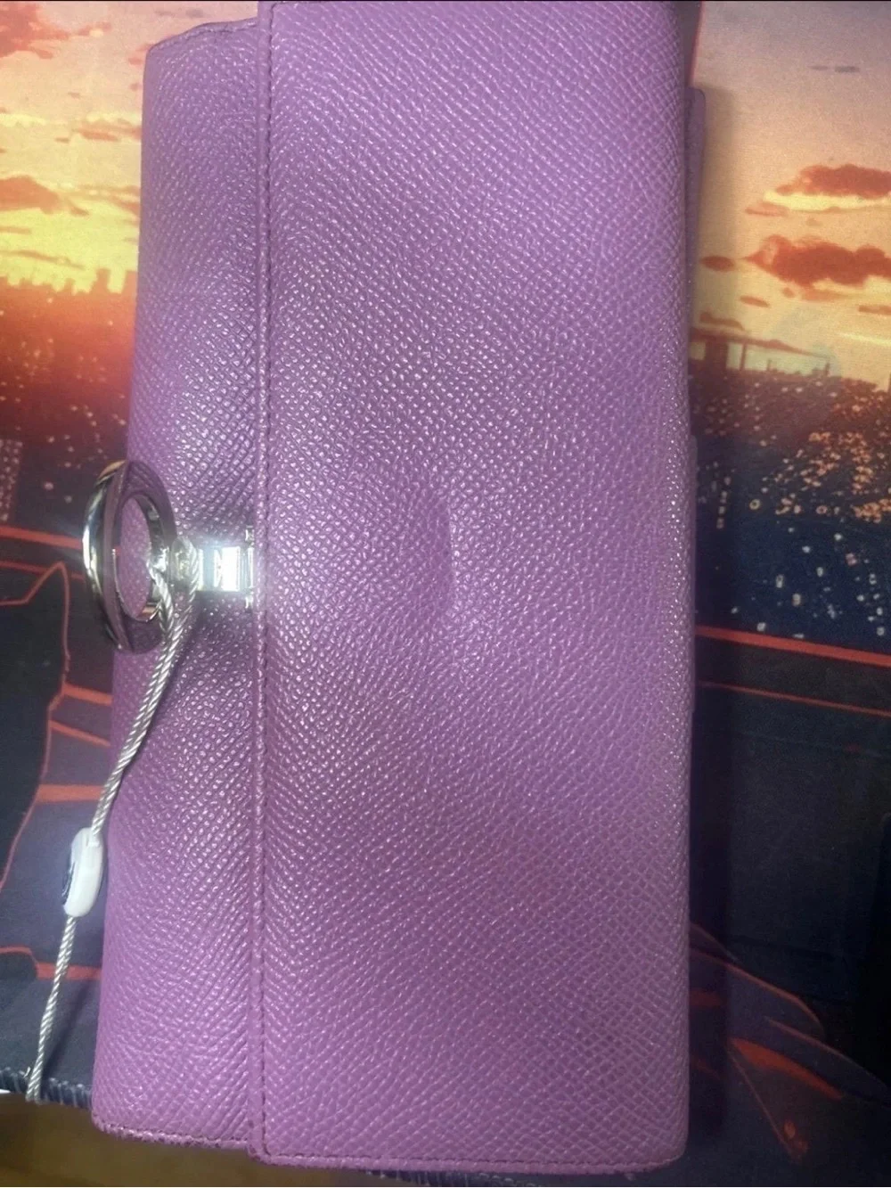 Bulgari Purple Textured Leather Continental Wallet